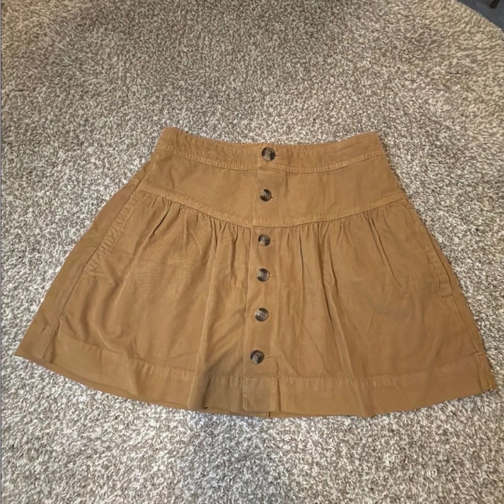 American Eagle Outfitters Button-Front Skater Skirt in Tan